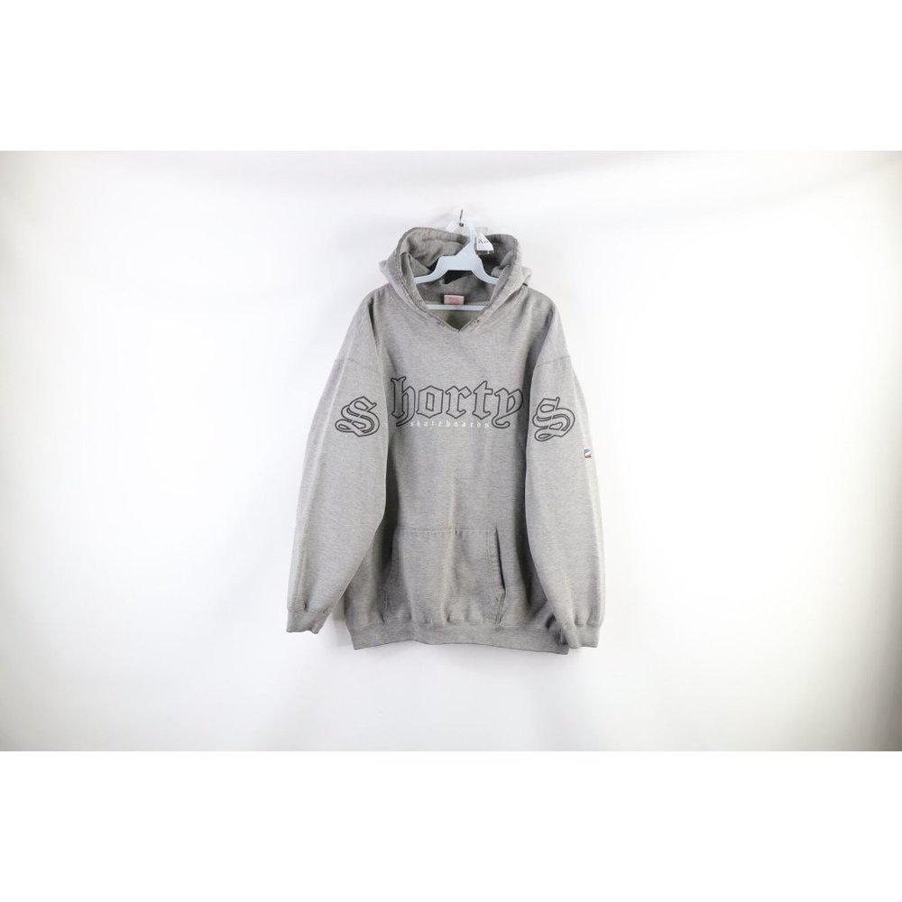Vintage 90s Shortys Skateboards Mens XL Distressed Spell Out Hoodie Sweatshirt